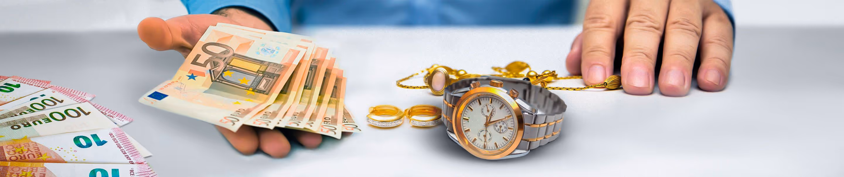 banco dei pegni con un orologio e delle banconote