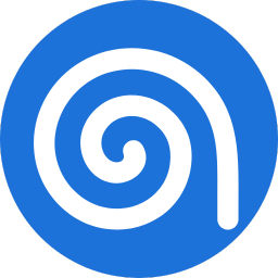 Bílá spirála uvnitř modrého kruhu.