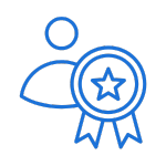 Modrý ikonický obrázek osoby vedle medaile s hvězdou.