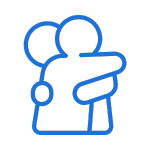 Modrý ikonický obrázek dvou postav objímajících se.