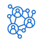 Modrý ikonový symbol propojených uživatelů reprezentující sociální síť.