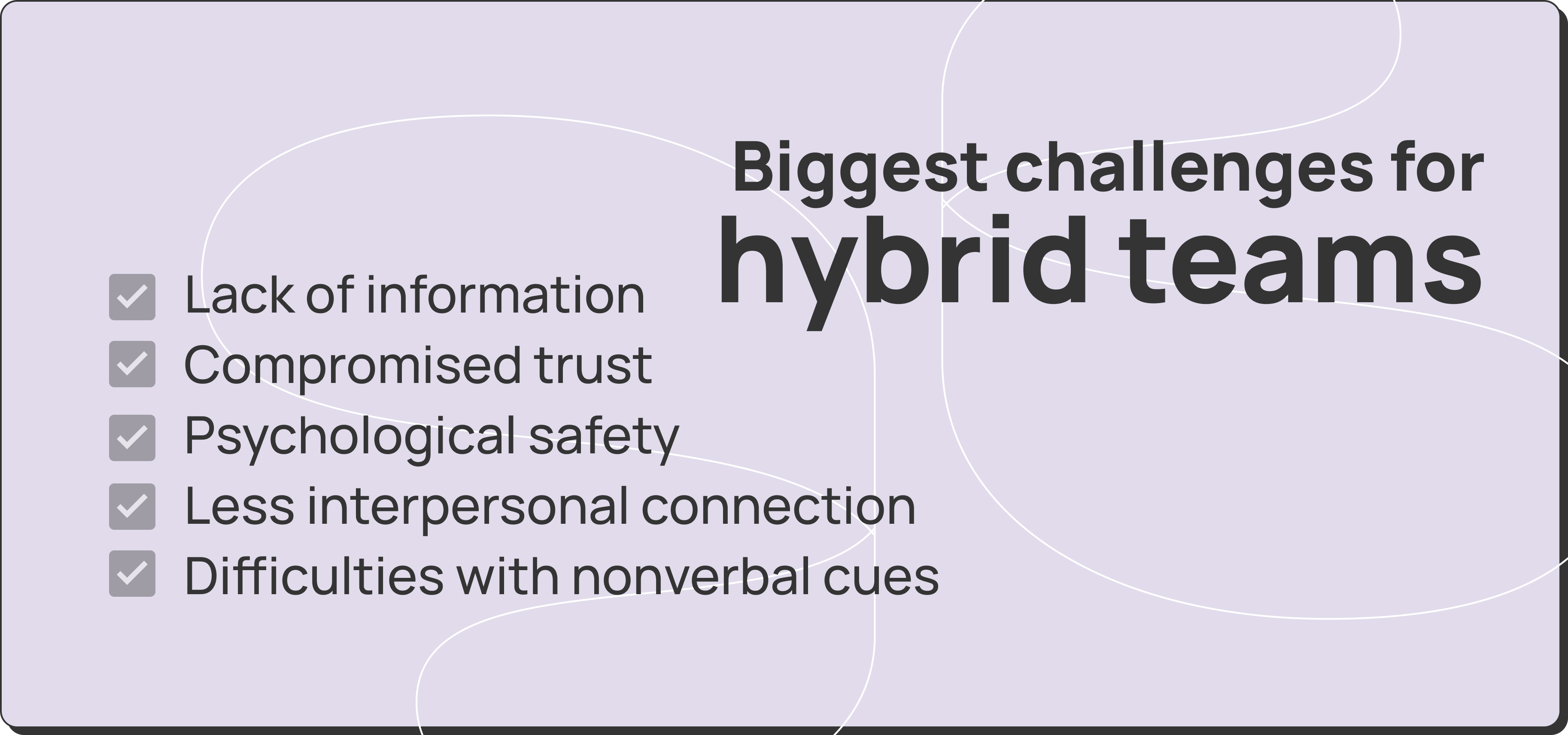 Biggest challenges for hybrid teams