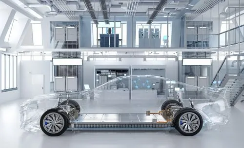 Ansicht von Batteriepack in Elektroauto was Transparent ist.