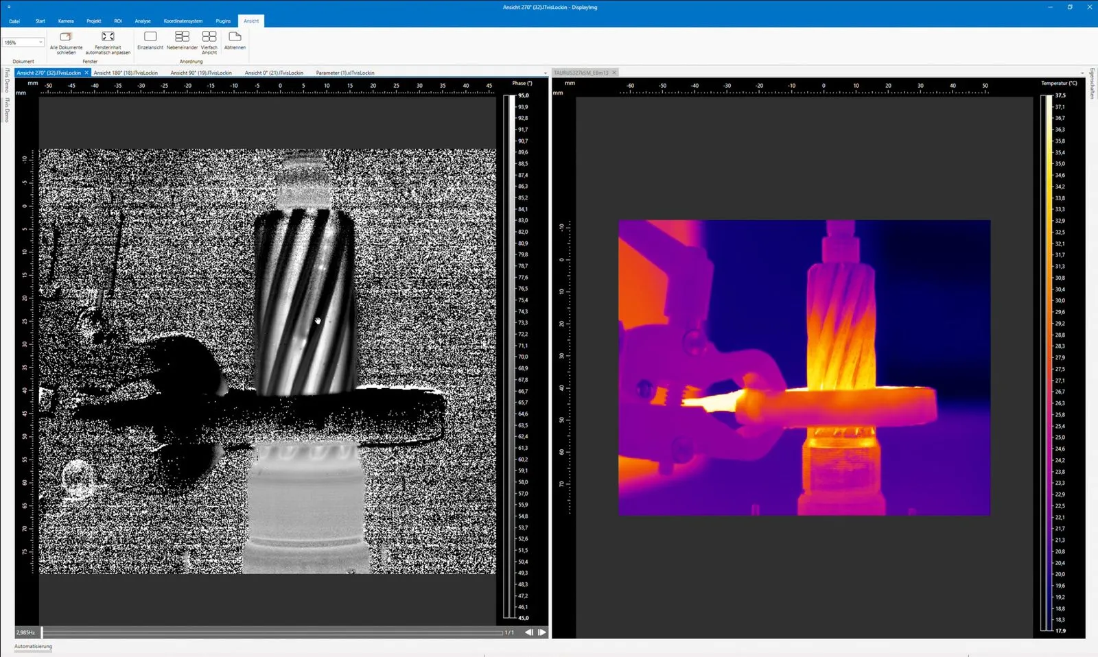 Rissprüfung im edevis Prüflabor mit Induktionsthermografie. Auswertung am Computer.