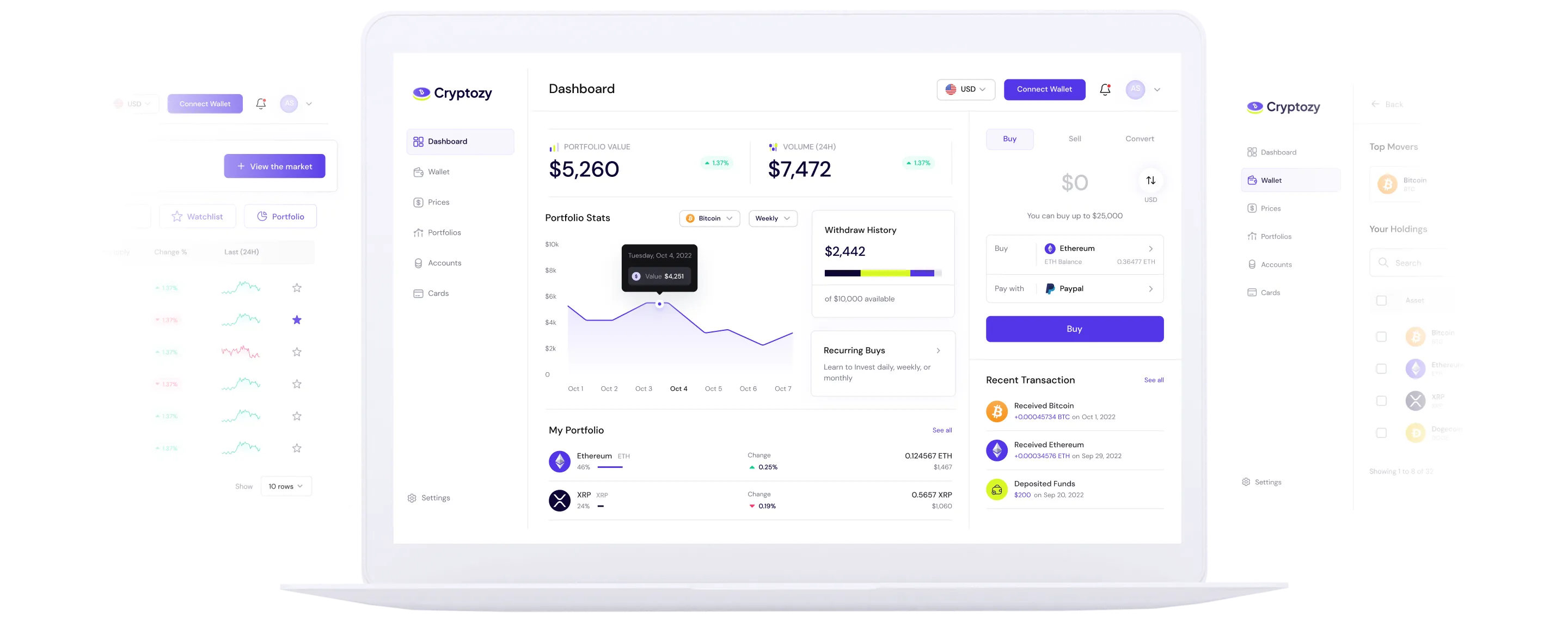 Cryptozy Assets - Feature Dashboard Image