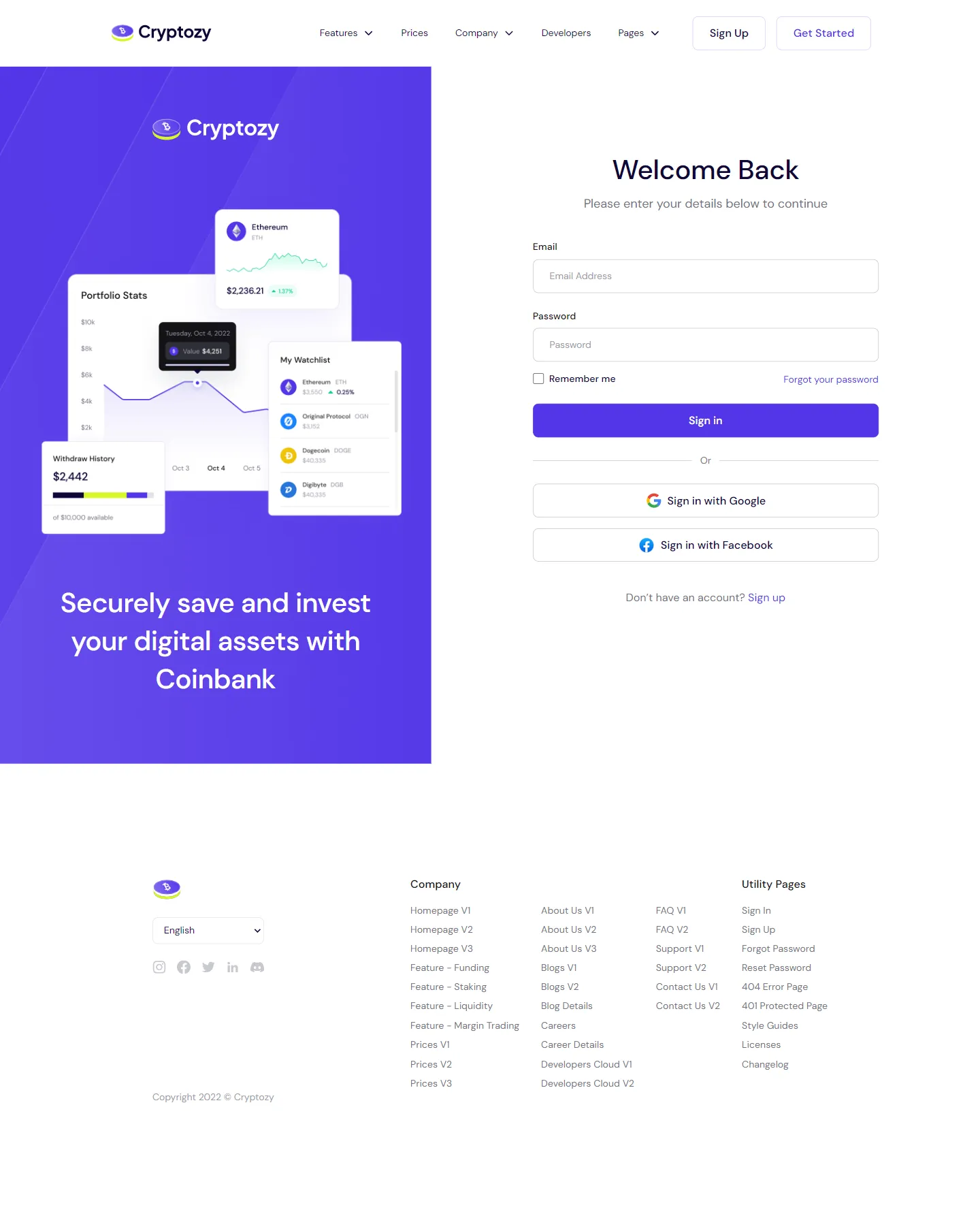 Cryptozy Assets - Sign In