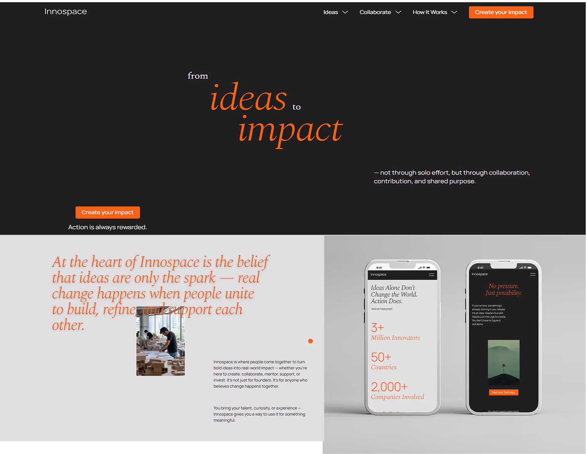 Innospace website showcase — homepage, process, and mobile design concepts