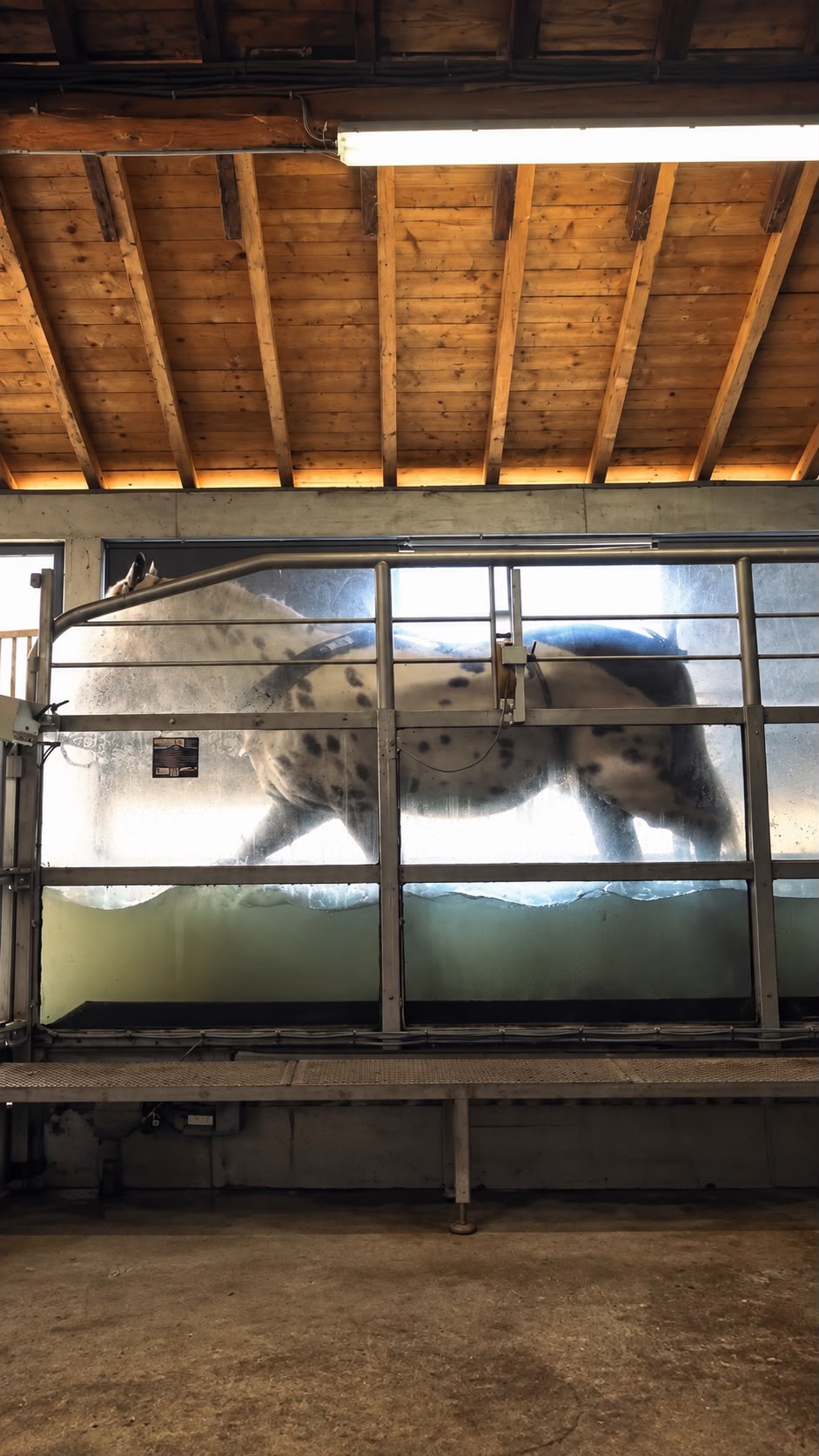 Cheval sur le marcheur aquatique du centre de soins du Haras des Périchons