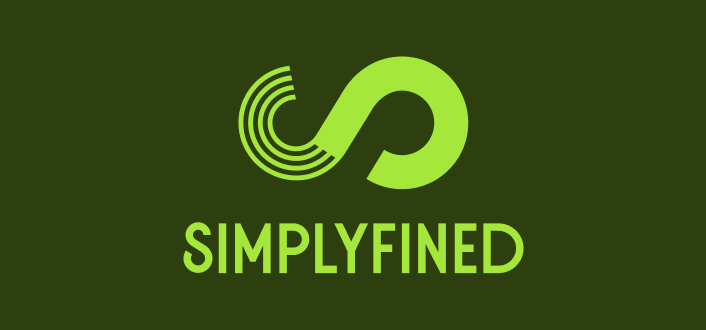 Simplyfined logo in bright green on a dark green background, featuring a dynamic, flowing shape symbolizing transformation and continuity.
