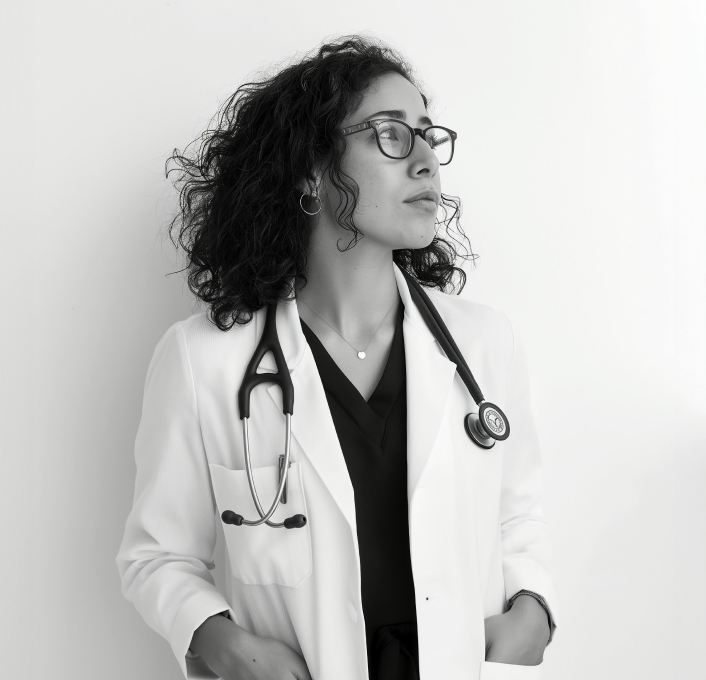 Porträt einer Ärztin mit Stethoskop, Fotografie für das Pharos Labs Healthcare Branding von Studio Tülü.