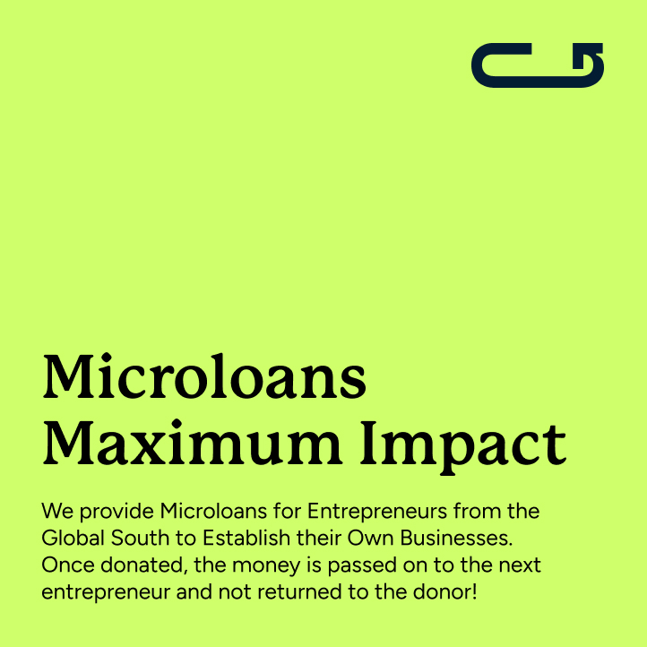 Textlayout mit der Aufschrift „Microloans, Maximum Impact“ in P22 Mackinac Pro, mit Begleittext, der erklärt, wie Bridging Gaps kommunale Mikrokredite für Unternehmer im globalen Süden bereitstellt.