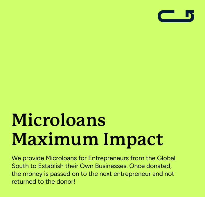 Textlayout mit der Aufschrift „Microloans, Maximum Impact“ in P22 Mackinac Pro, mit Begleittext, der erklärt, wie Bridging Gaps kommunale Mikrokredite für Unternehmer im globalen Süden bereitstellt.