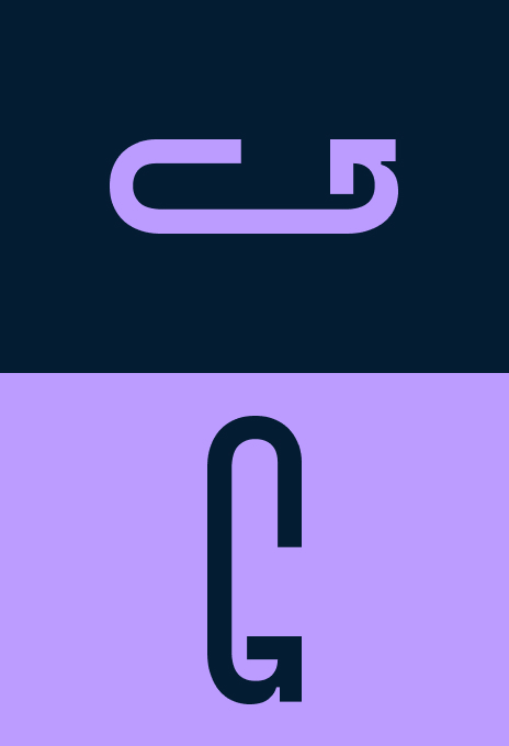 Grafische Erkundung des Bridging Gaps-Logos: horizontal als Symbol für den Spendenzyklus und vertikal als Buchstabe „G“ dargestellt