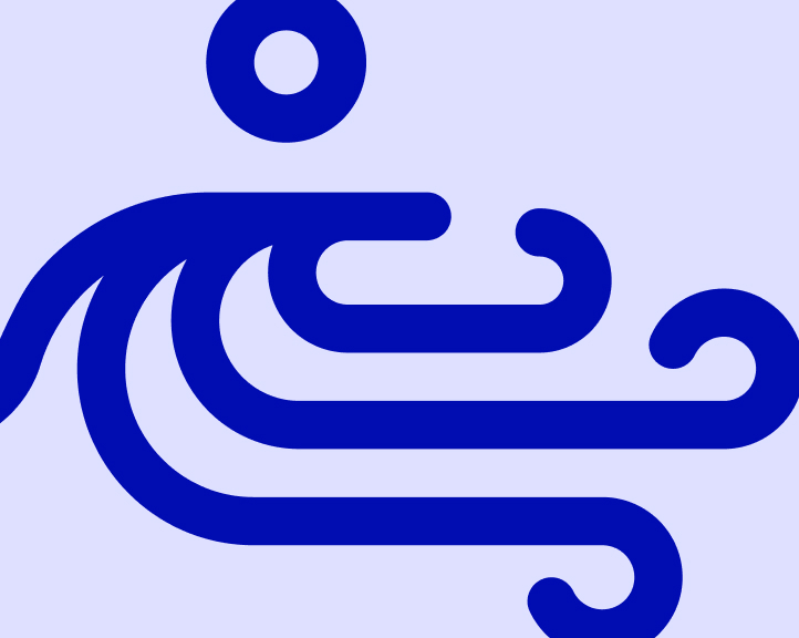 Nahaufnahme des Aenergi Logos, einer stilisierten blauen Linienillustration mit fließenden Kurven, inspiriert von griechischen Designelementen.