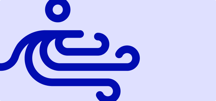 Nahaufnahme des Aenergi Logos, einer stilisierten blauen Linienillustration mit fließenden Kurven, inspiriert von griechischen Designelementen.