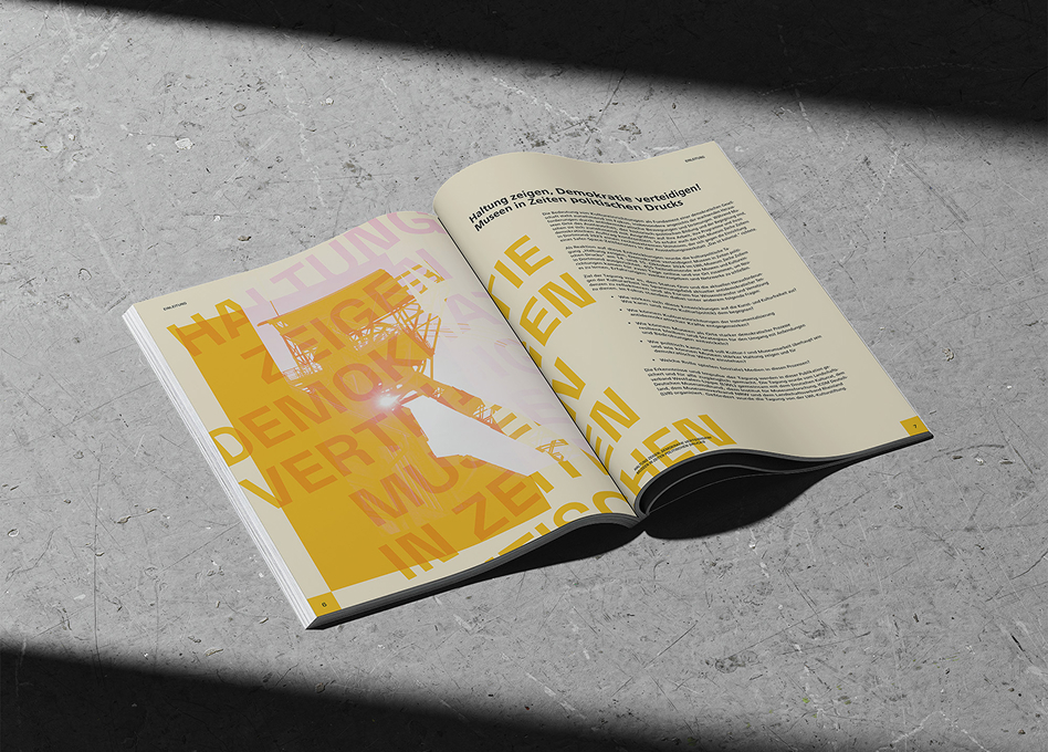 Veröffentlichung von Stellung beziehen, Demokratie verteidigen! mit großer gelber Typografie und Einführungstext.
