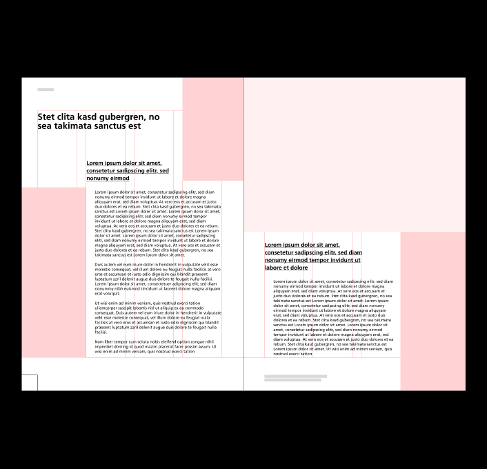Beispiel für ein redaktionelles Layout mit Textspalten und farbigen Rechtecken als Gestaltungselemente für die Publikation Stellung beziehen, Demokratie verteidigen!.