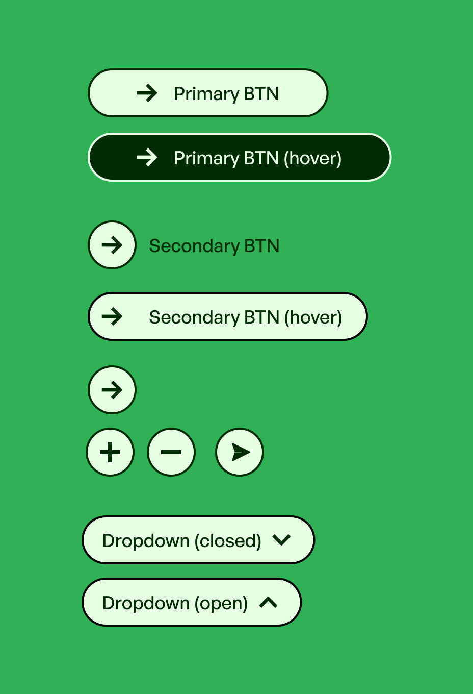Scolaia UI components with primary and secondary buttons and dropdown states