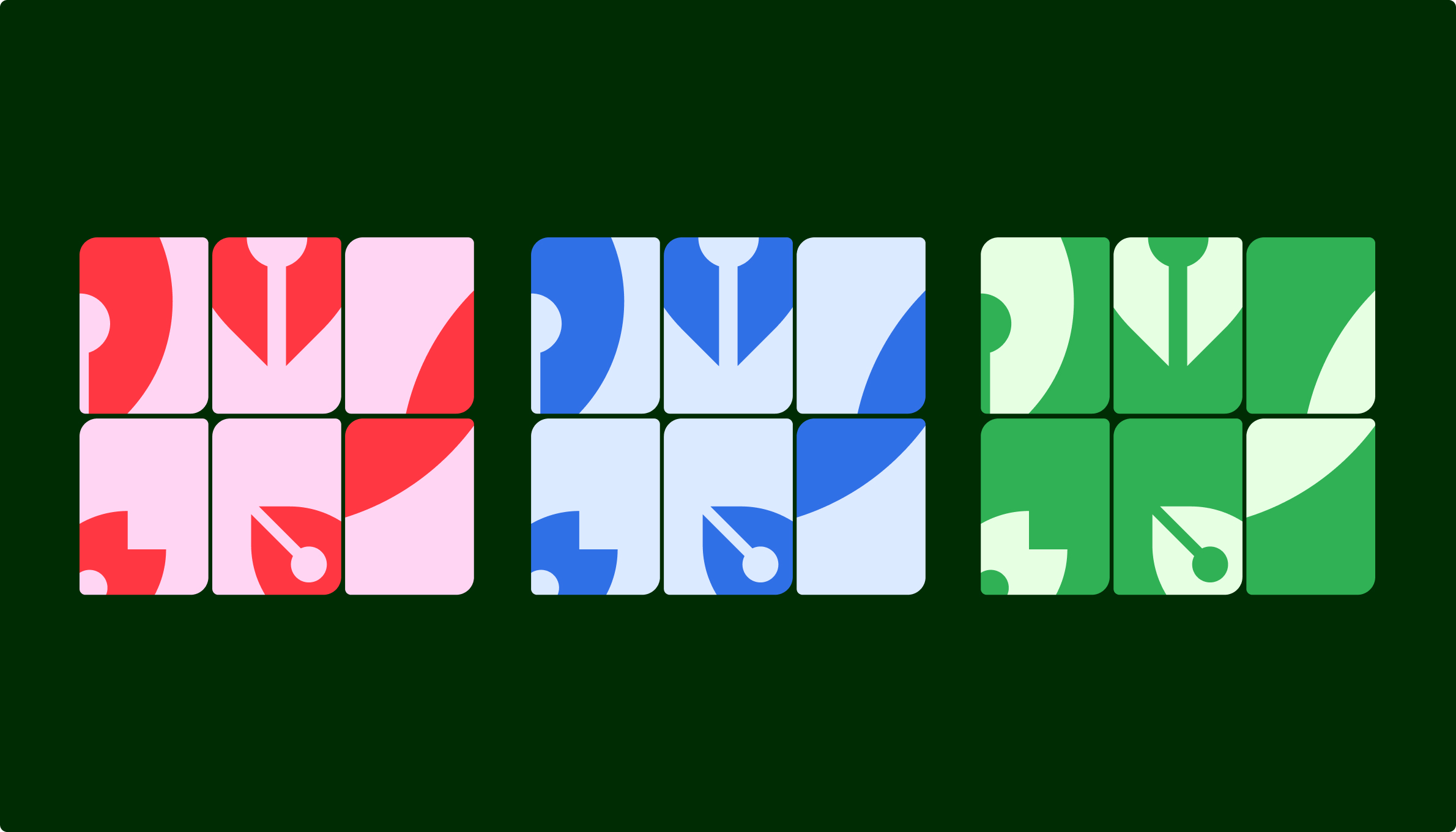 Modular Scolaia brand elements based on the logo mark arranged as colorful tiles