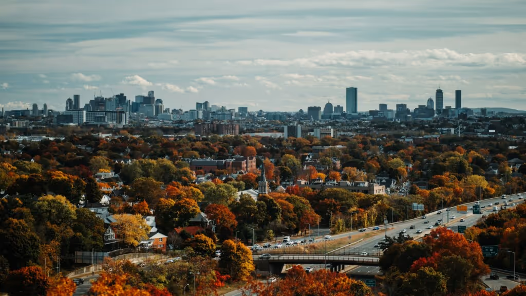 Aerial view of Boston city