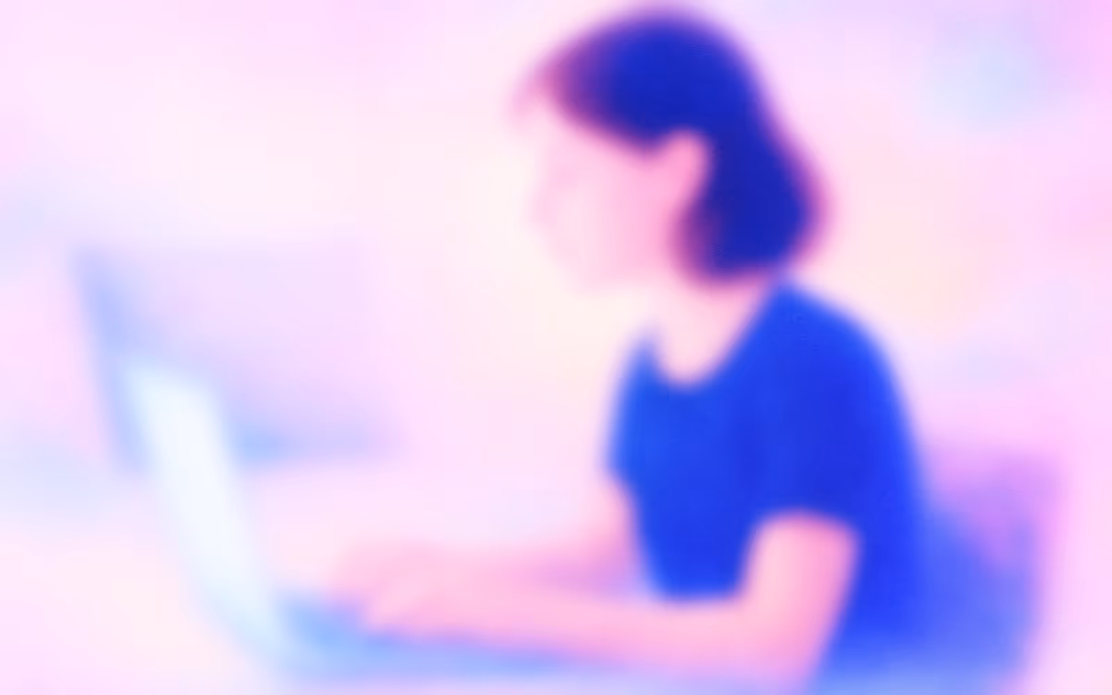 Abstract image of a figure working on a laptop surrounded by gentle fog and soft light, evoking inner hesitation.