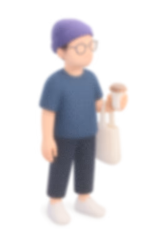 Isometric, softly blurred 3D avatar of a creative professional—symbolizing freelancers, studio teams and project leads seeking clarity.