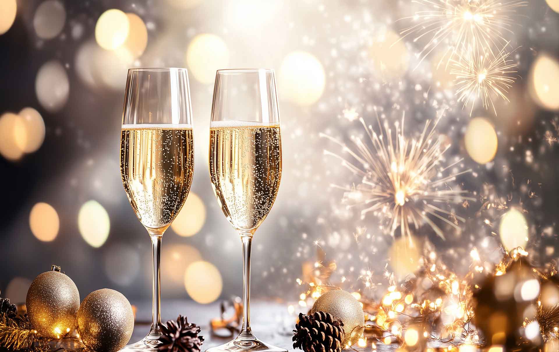 Glasses of Champagne to start the new year celebrations
