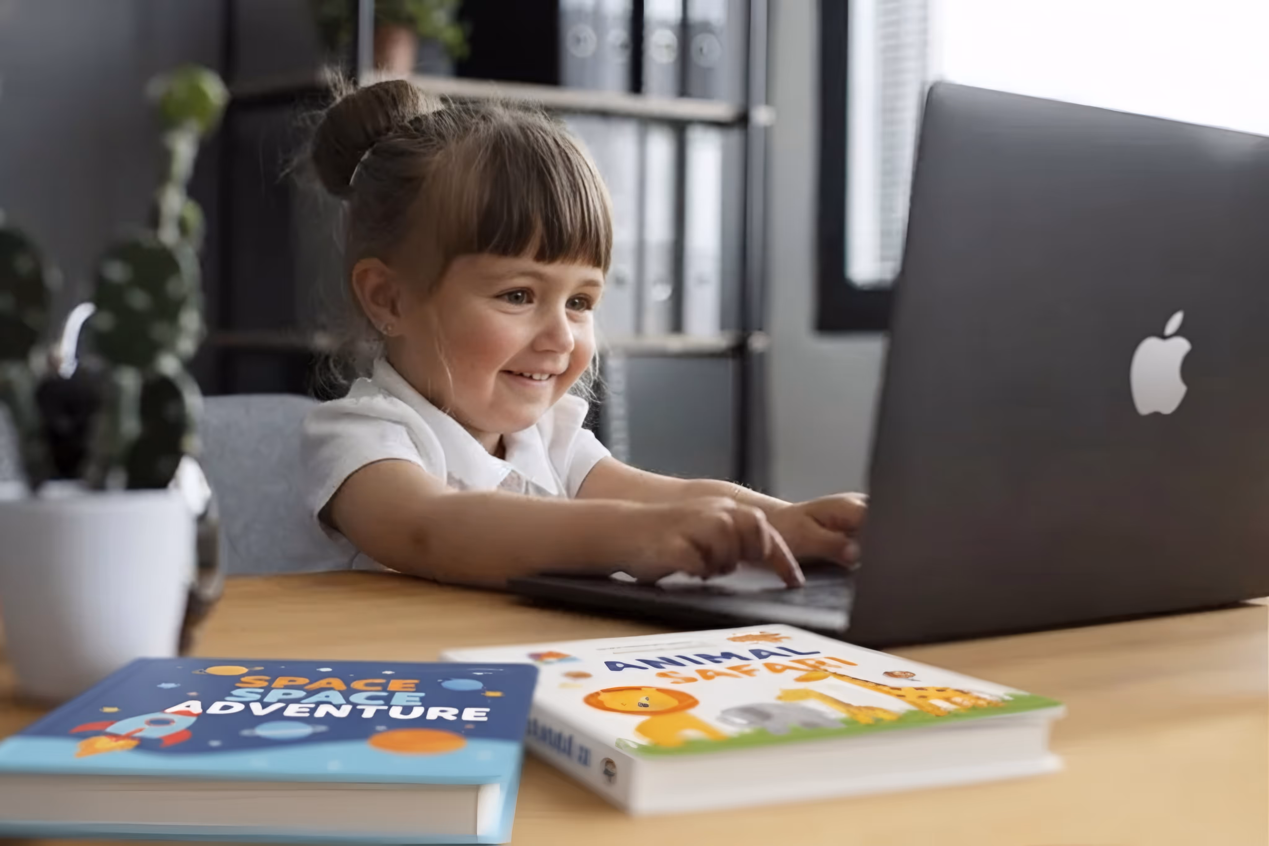 Young child concentrating while doing math for kids exercises on paper.