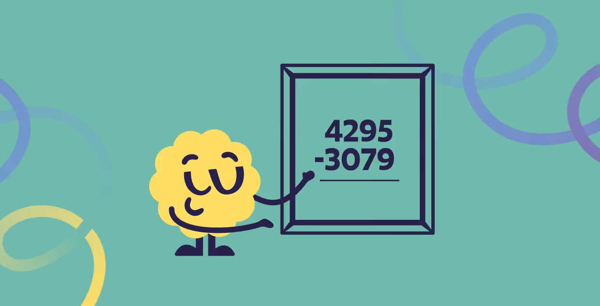 Brainster mascot demonstrating multi-digit subtraction for Level 3 math for kids.