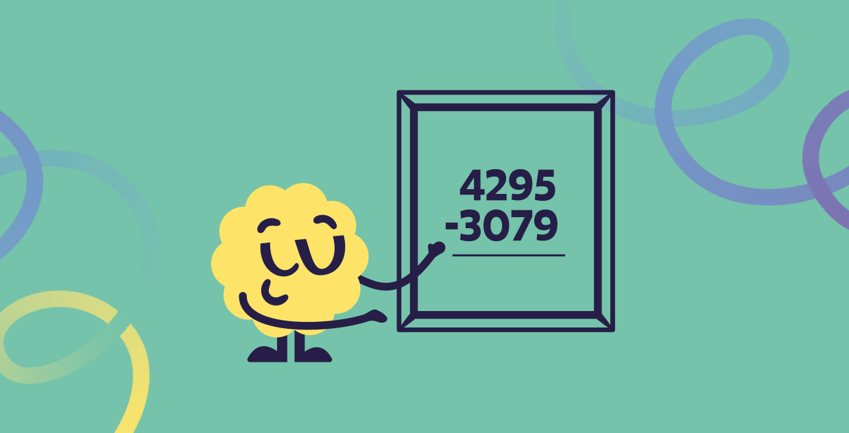 Brainster mascot demonstrating multi-digit subtraction for Level 3 math for kids.