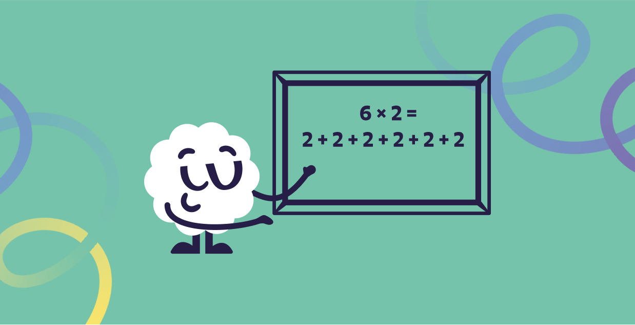 Brainster mascot explaining multiplication concepts for Level 4 math for kids, including tables and multi-digit multiplication.