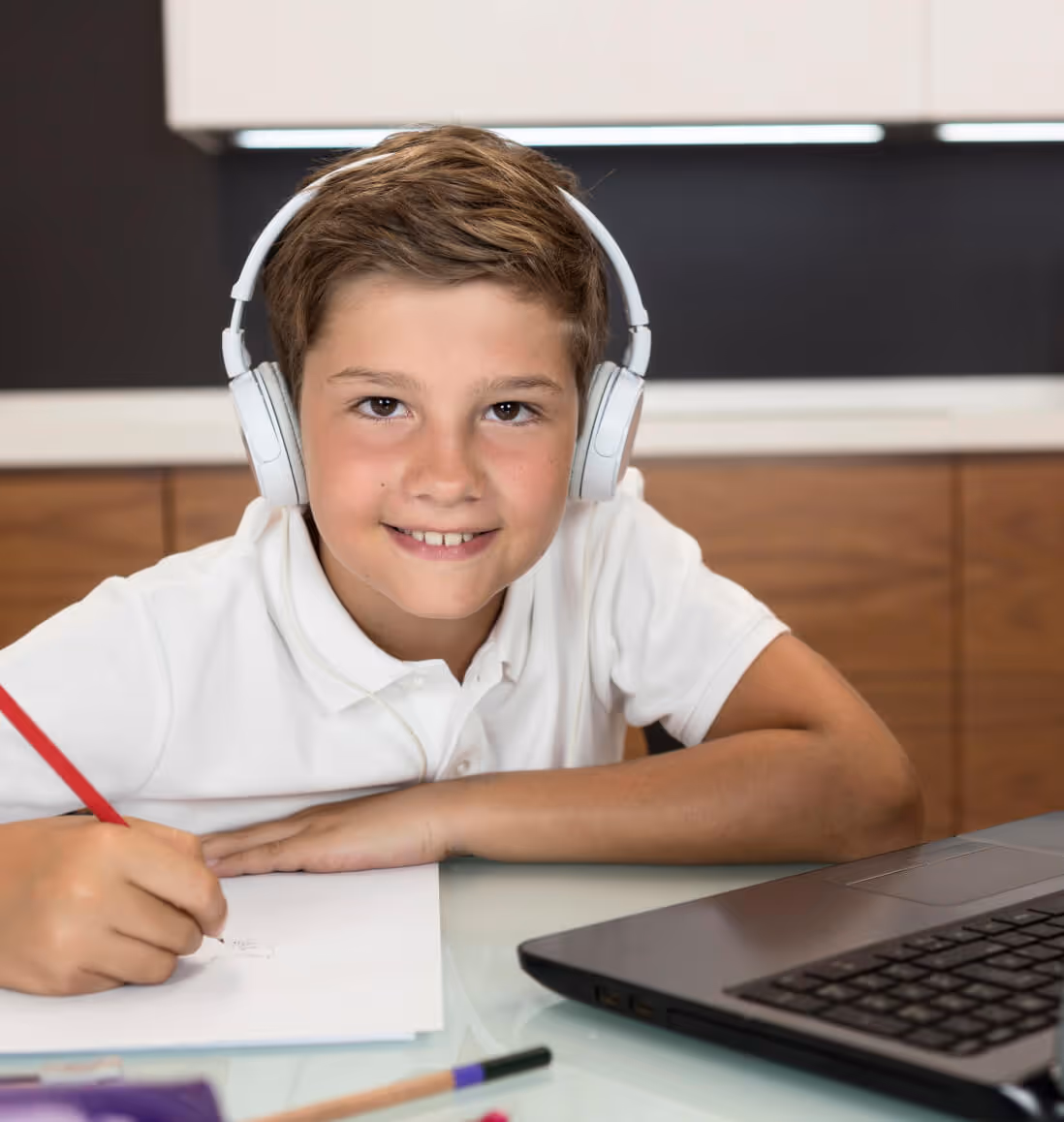 Student engaged in learning advanced fractions and geometry via online math tutoring for Curriculum Level 7.
