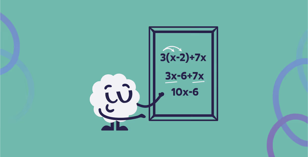 Brainster mascot explaining evaluation and simplification of algebraic expressions on the Level 9 math learning platform.