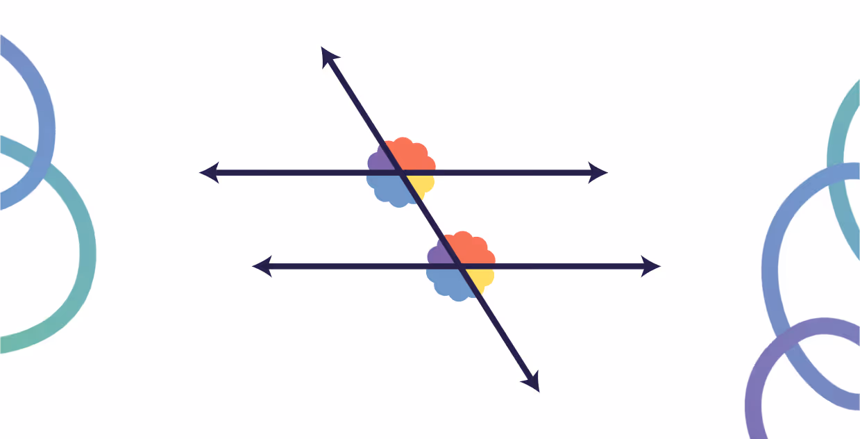 Mascot explaining angles and transversals in geometry on the math learning platform for Level 9.