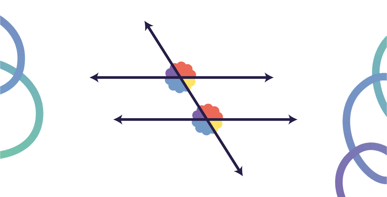 Mascot explaining angles and transversals in geometry on the math learning platform for Level 9.