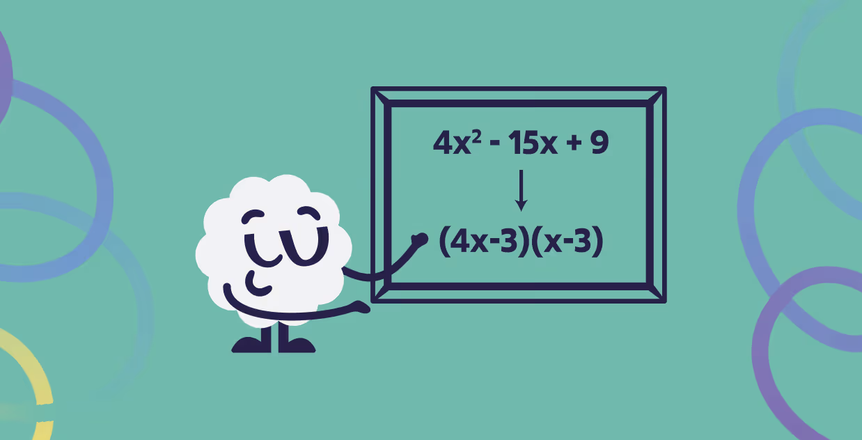 Mascot explaining how to factor polynomials using various techniques in Level 11 online math tutoring.