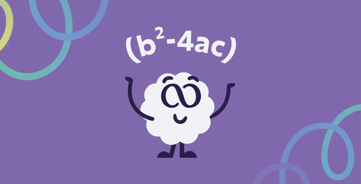 Mascot teaching how the discriminant determines quadratic roots with help from your math tutor in Level 12.