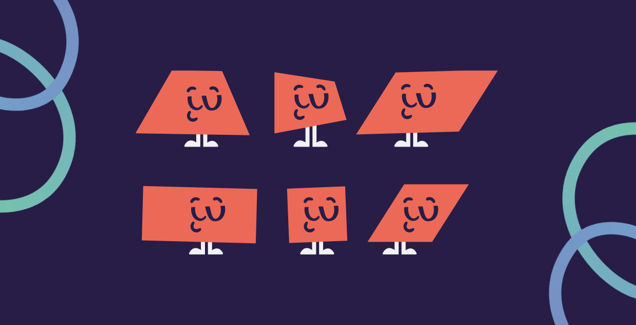 Mascot exploring properties of quadrilaterals like area and perimeter through Level 14 online math tutoring.