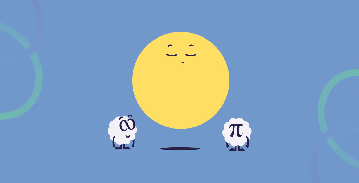 Mascot explaining circle area, circumference, and parts on the math learning platform for Level 14.