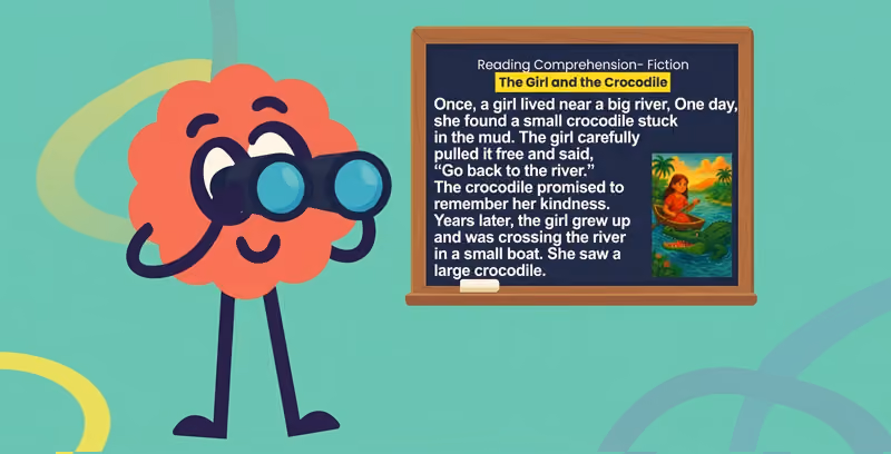 Brainster English mascot teaching reading fluency, phonics patterns, and comprehension through engaging beginner stories.