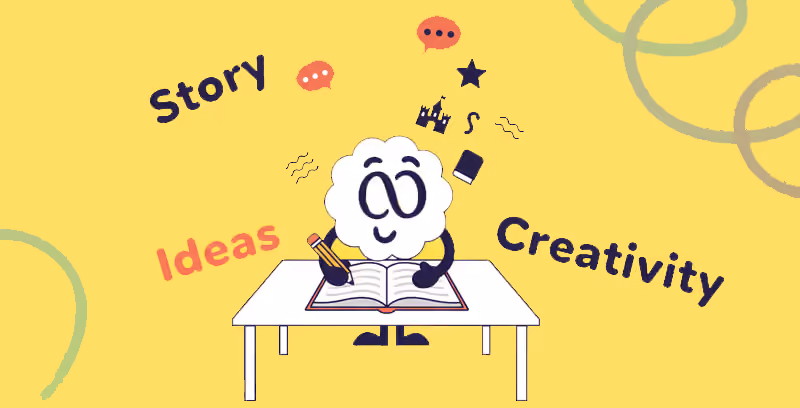 Brainster English mascot guiding students in creative writing, storytelling, and structured composition skills.