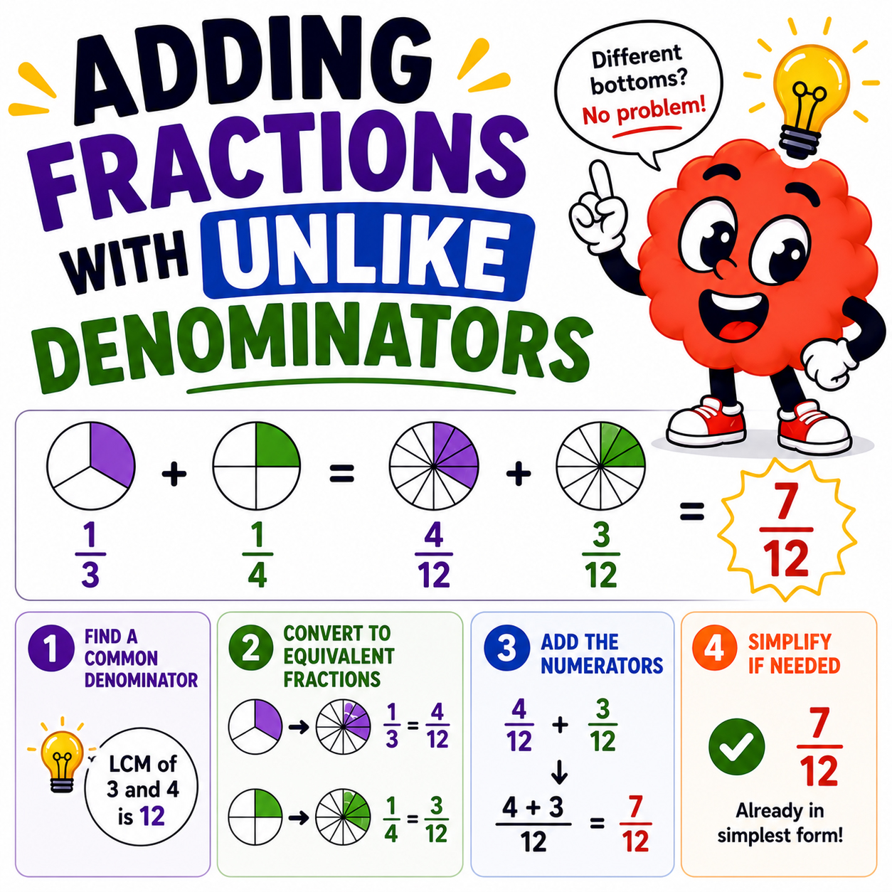 Adding fractions with unlike denominators