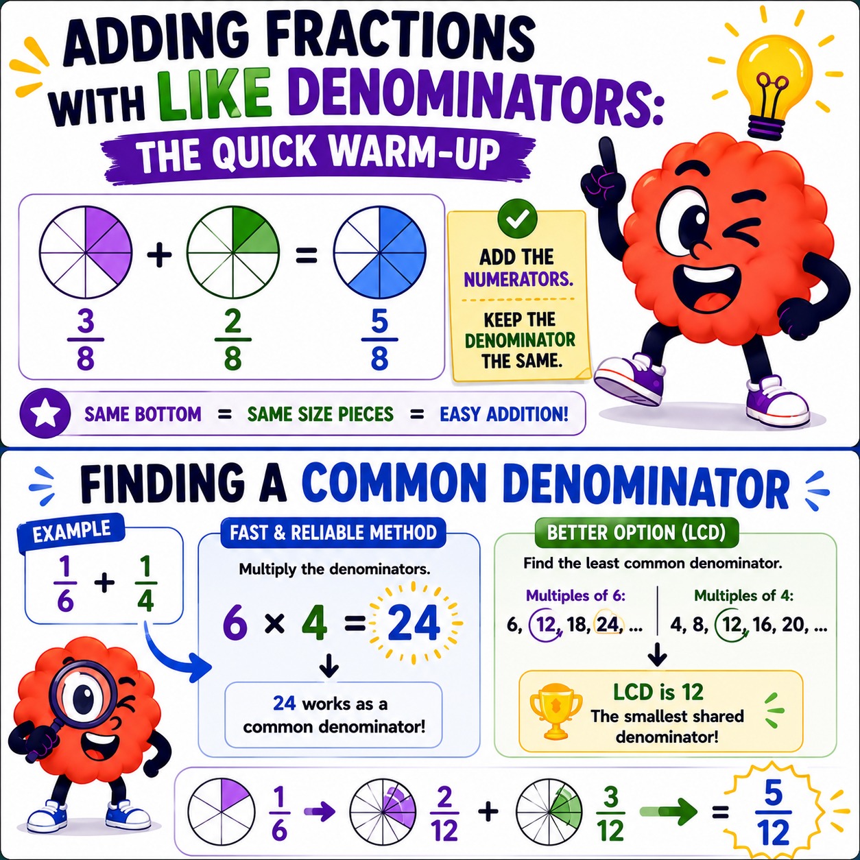 Adding fractions with like denominators