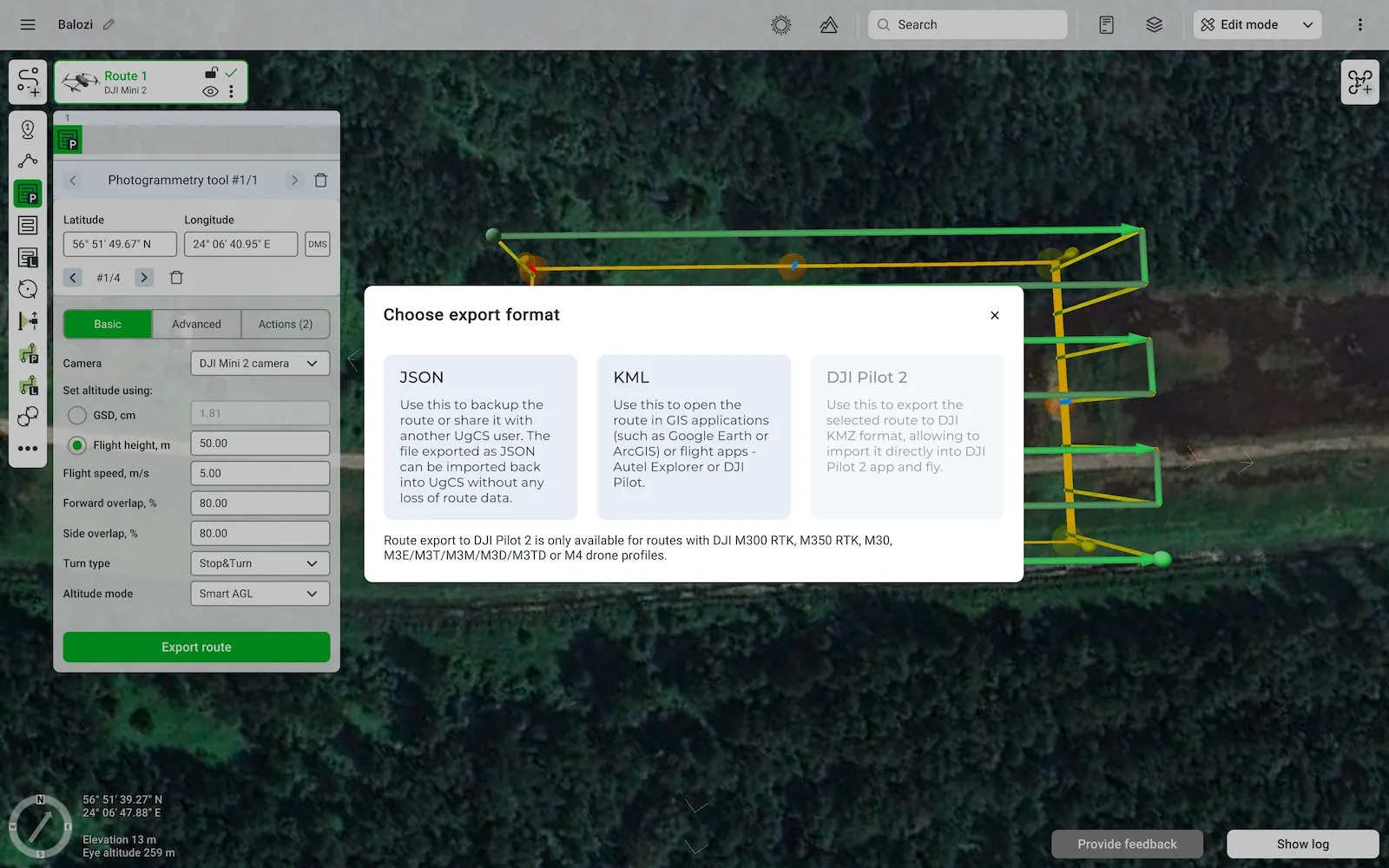 How to Export the route as KML from UgCS for Litchi