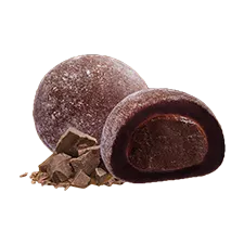 a cross-section of a chocolate mochi