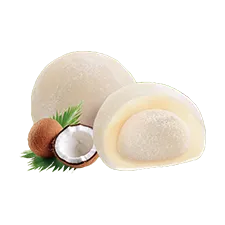 a cross-section of a creamy coconut mochi