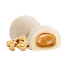 a cross-section of a peanut butter mochi