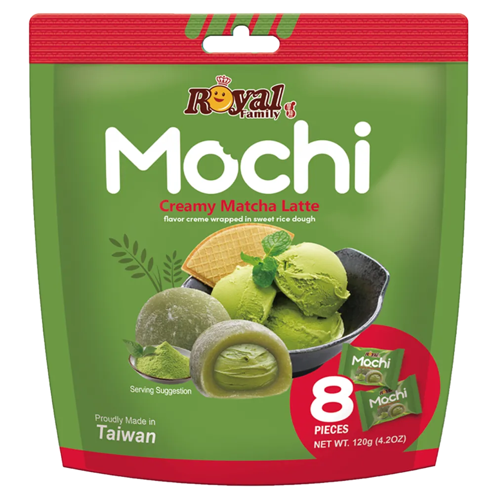 A bag of Royal Family mochi with Creamy Matcha Latte flavor