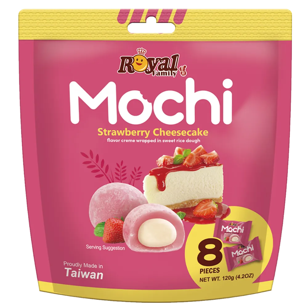 A bag of Royal Family mochi with Strawberry Cheesecake flavor