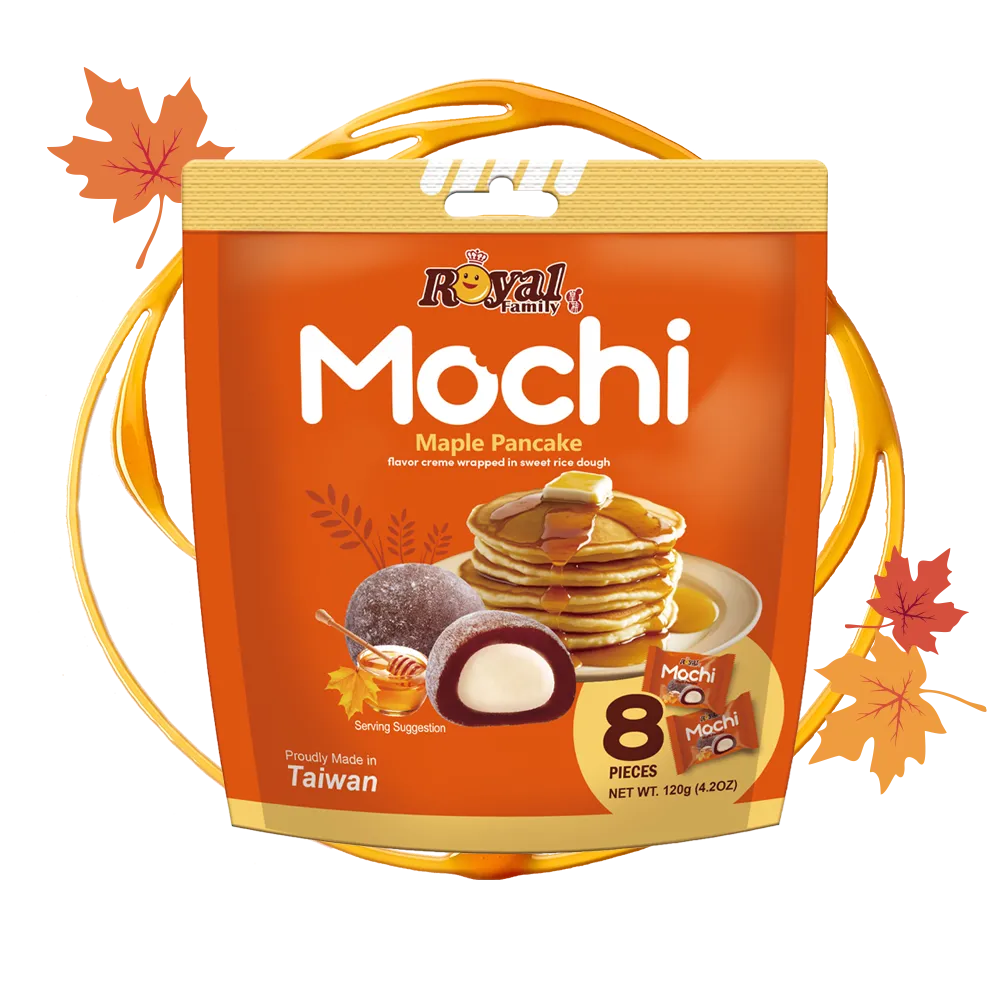 Royal Family Maple Pancake mochi surrounded by maple pancake syrup.